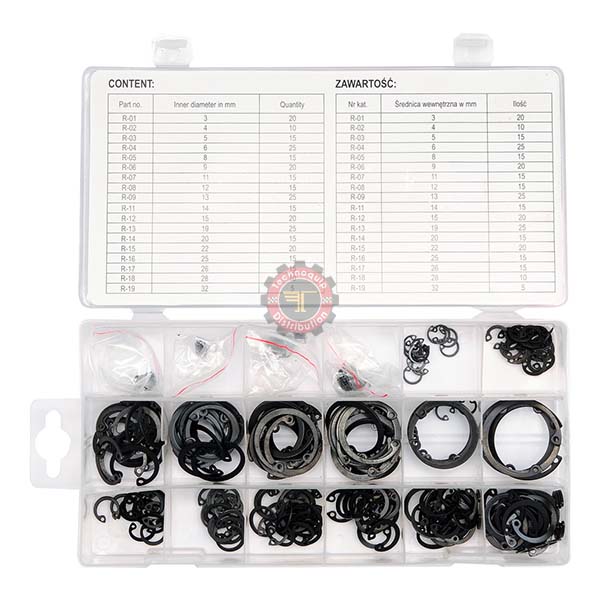 Coffret assortiment 300 circlips en E Ø1.5-22MM